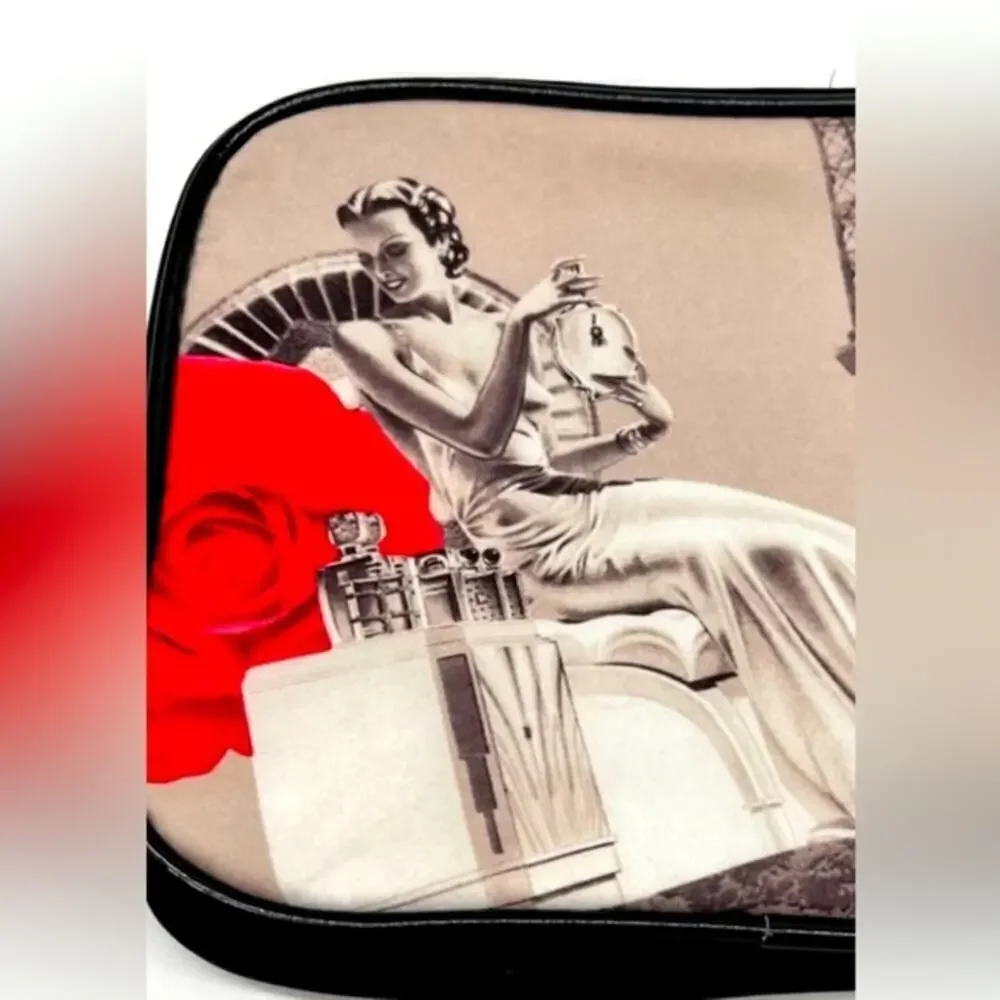 Gray, Red and black cosmetic bag. Beautiful classy pattern